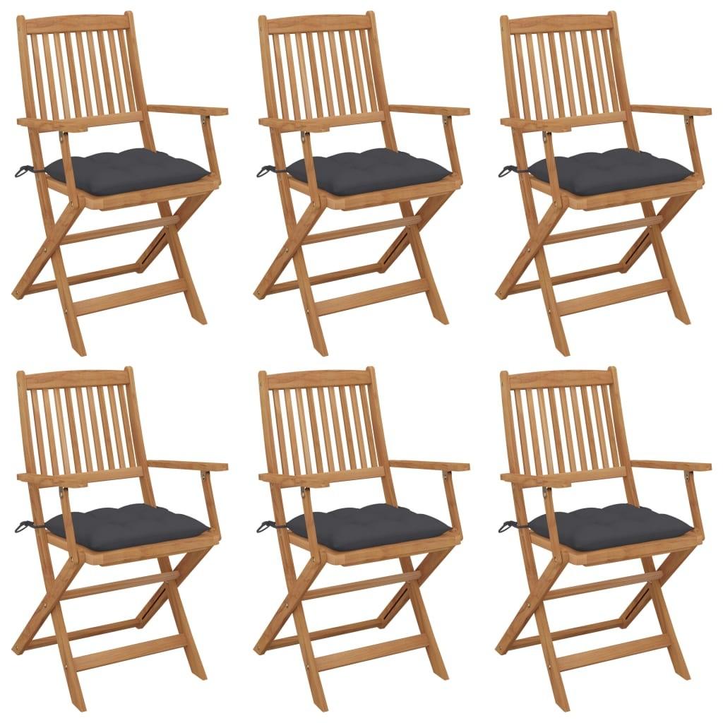 Foldbare havestole 6 stk. med hynder massivt akacietræ