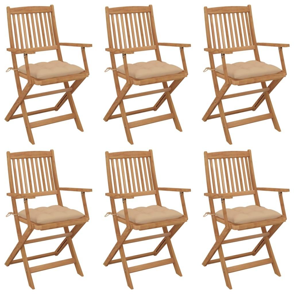 Foldbare havestole 6 stk. med hynder massivt akacietræ