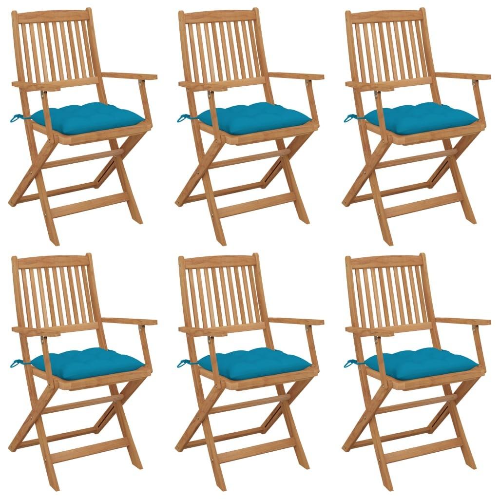 Foldbare havestole 6 stk. med hynder massivt akacietræ
