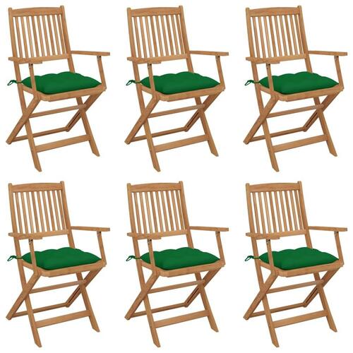 Foldbare havestole 6 stk. med hynder massivt akacietræ