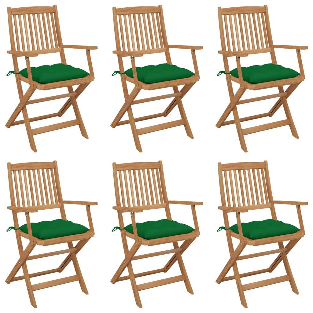 Foldbare havestole 6 stk. med hynder massivt akacietræ