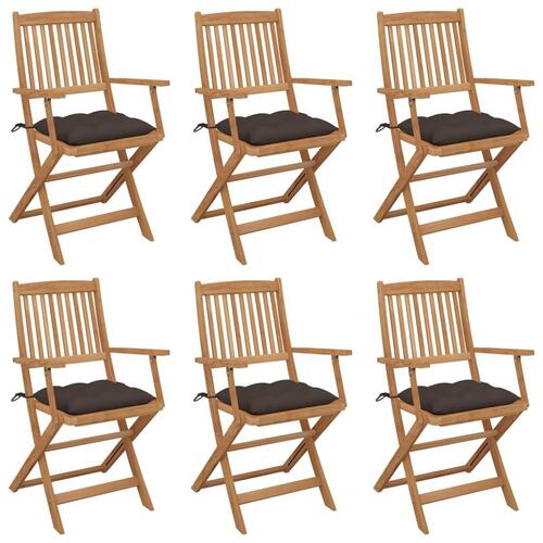 Foldbare havestole 6 stk. med hynder massivt akacietræ