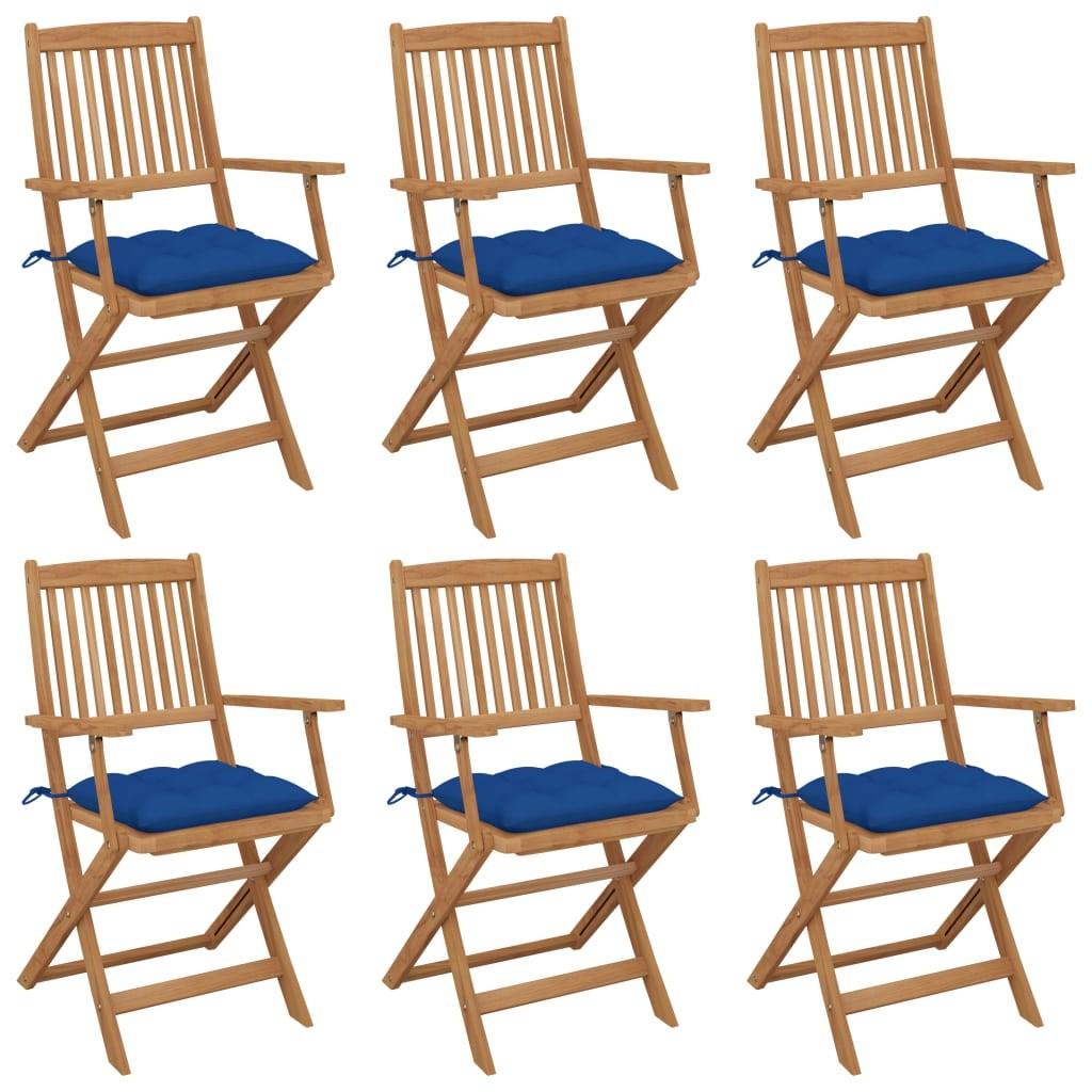 Foldbare havestole 6 stk. med hynder massivt akacietræ