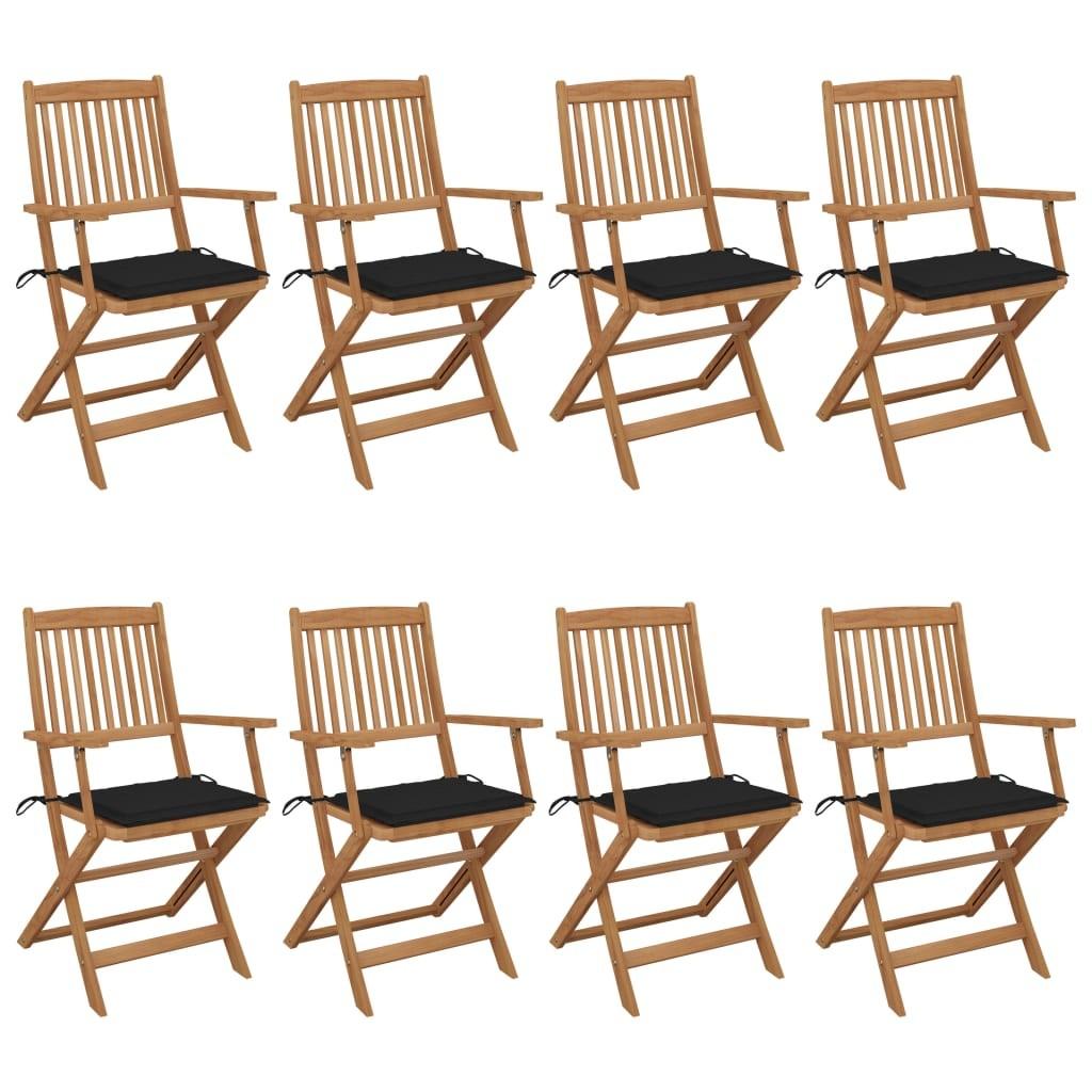 Foldbare havestole 8 stk. med hynder massivt akacietræ