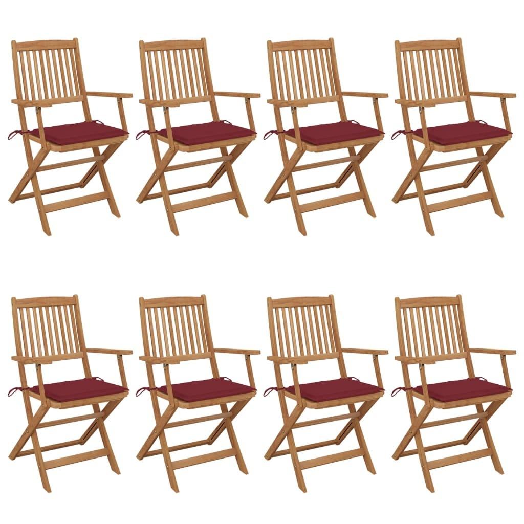 Foldbare havestole 8 stk. med hynder massivt akacietræ