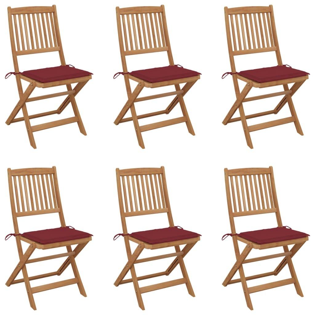 Foldbare havestole 6 stk. med hynder massivt akacietræ