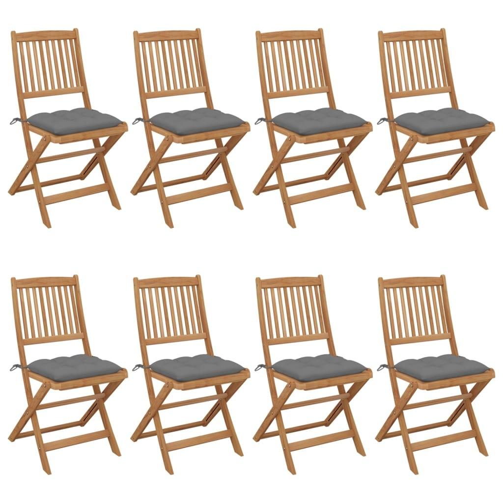 Foldbare havestole 8 stk. med hynder massivt akacietræ