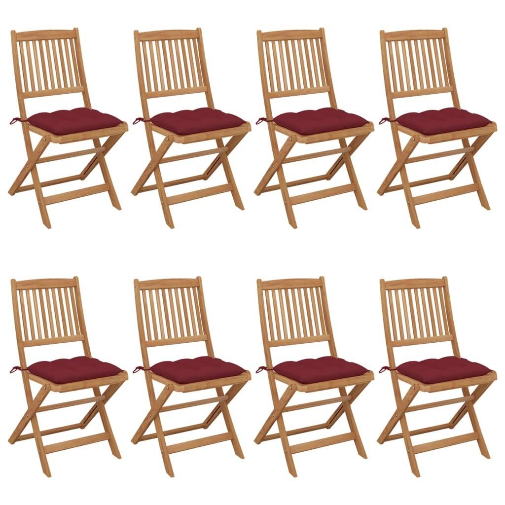 Foldbare havestole 8 stk. med hynder massivt akacietræ