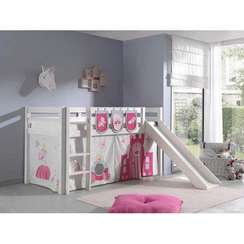 Halvhøj seng med rutsjebane – Pino, hvid, Prinsesse