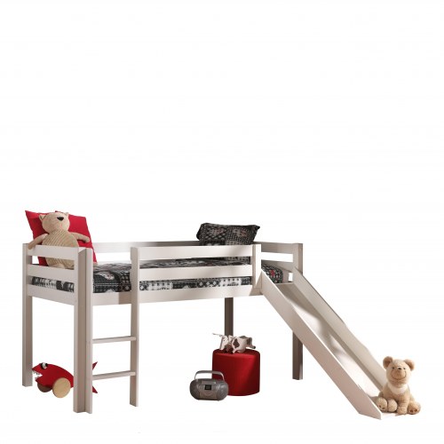 Halvhøj seng med rutsjebane – Pino, hvid, Prinsesse