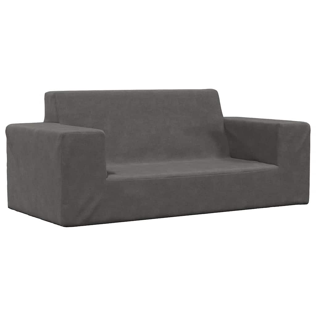 2-personers sofa til børn blødt plys antracitgrå billede