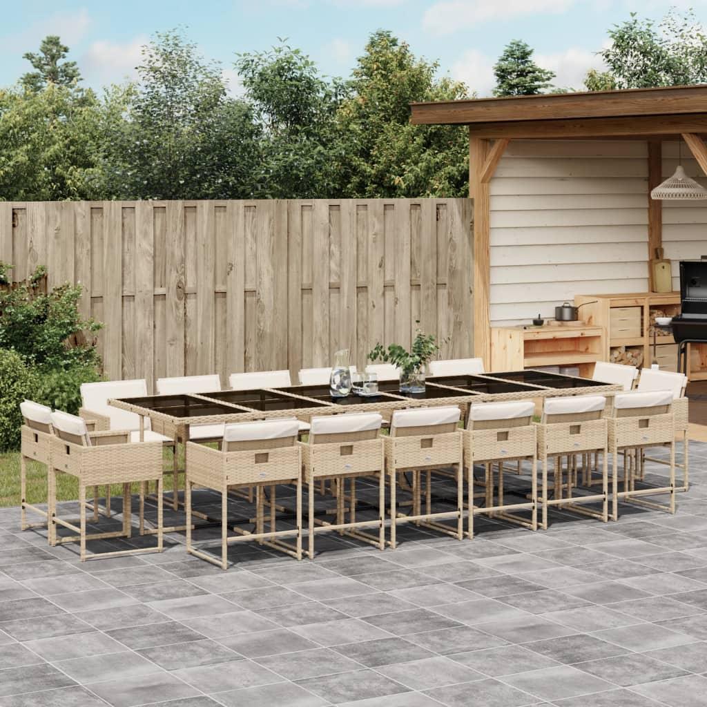 Spisebordssæt til haven 17 dele med hynder polyrattan beige billede