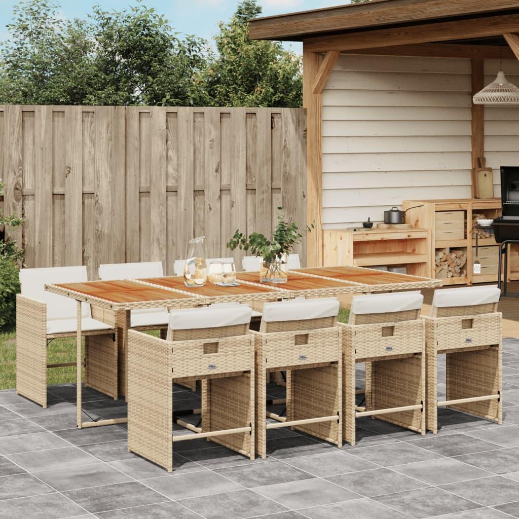 Spisebordssæt til haven 9 dele med hynder polyrattan beige billede