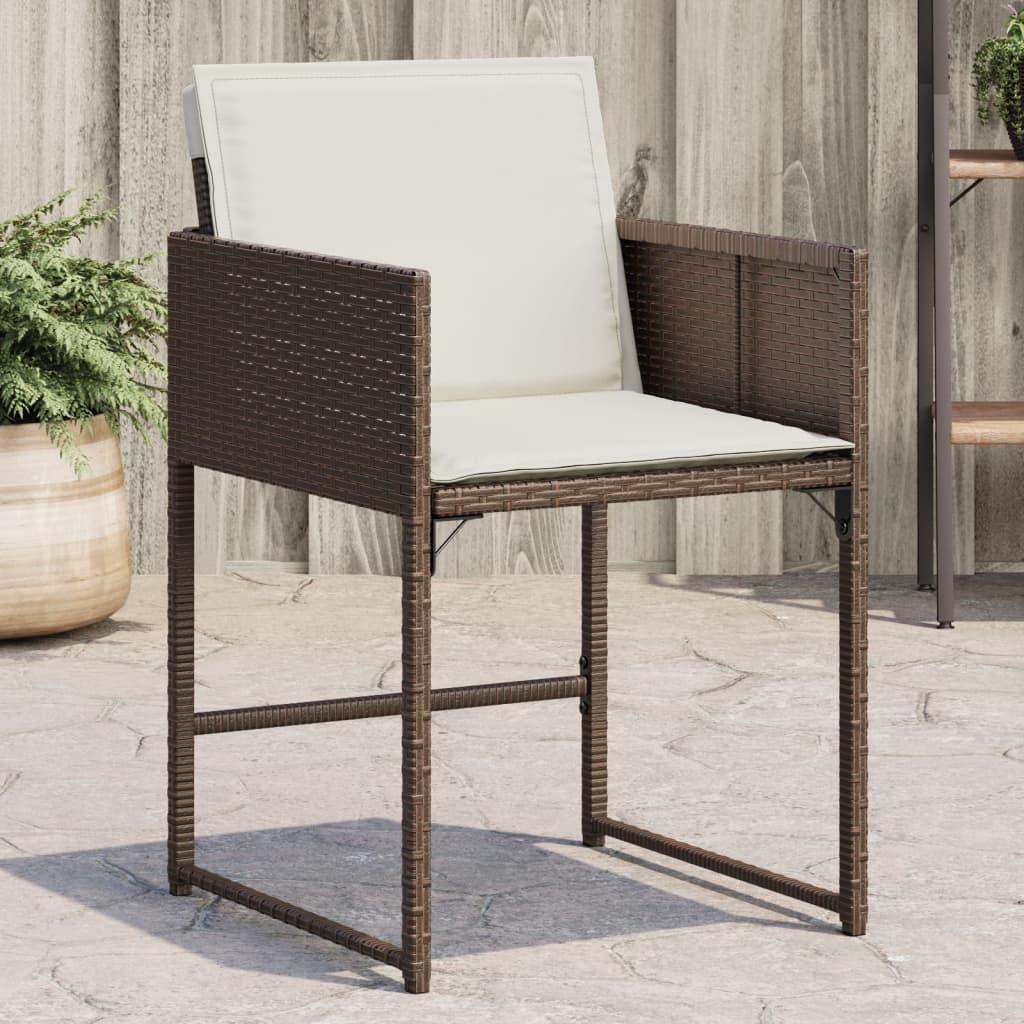 Havestole 4 stk. med hynder polyrattan brun billede