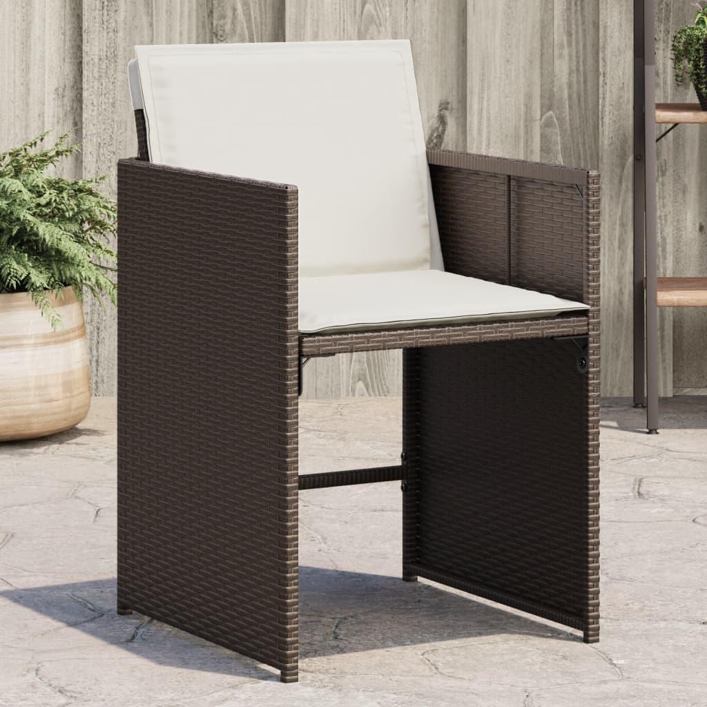 Havestole 4 stk. med hynder polyrattan brun billede