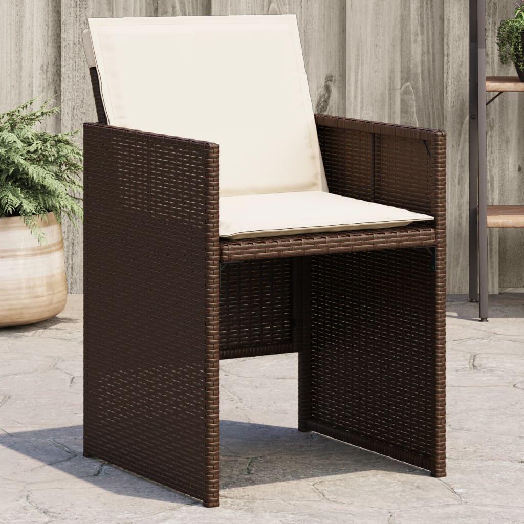Havestole 4 stk. med hynder polyrattan brun billede