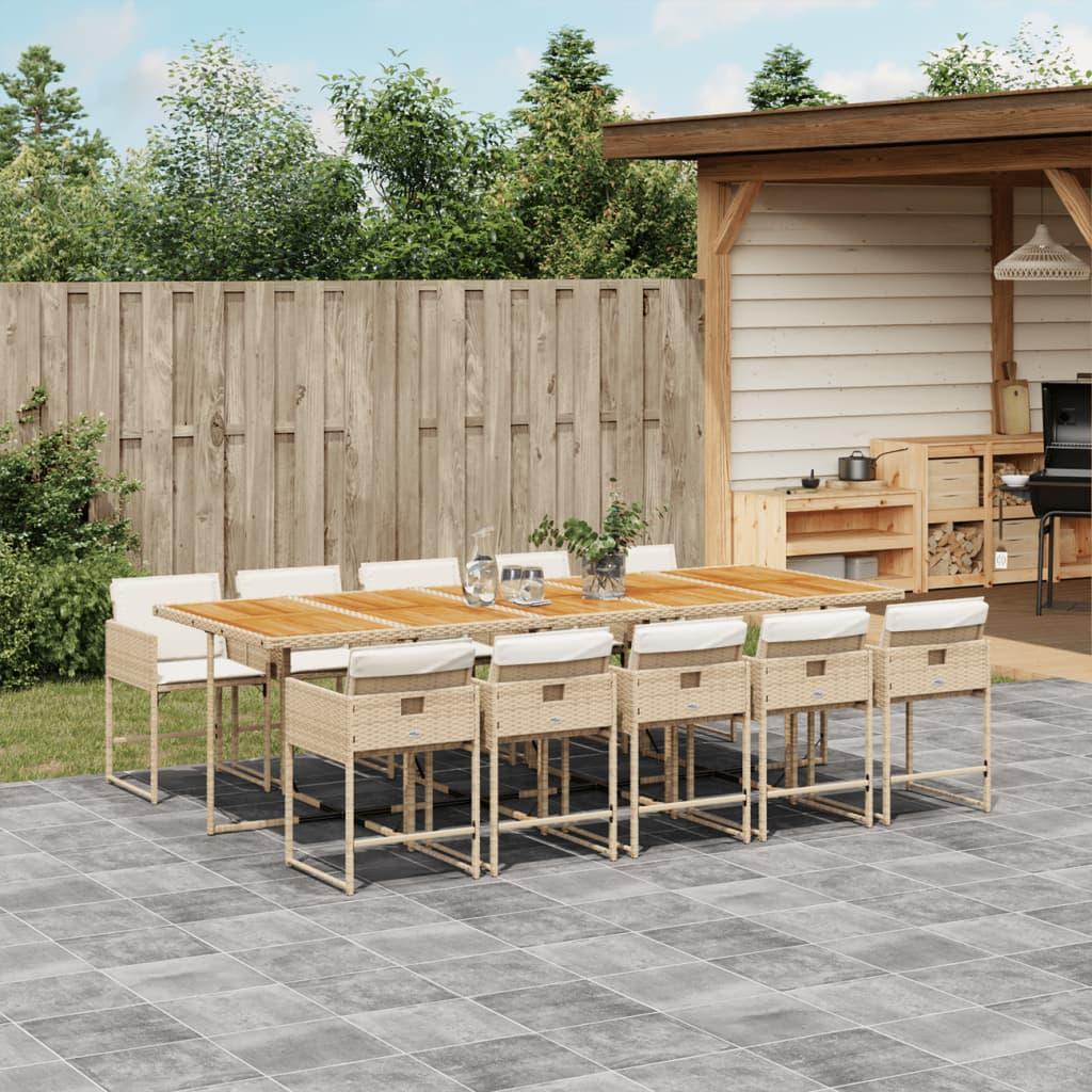 Spisebordssæt til haven 11 dele med hynder polyrattan beige