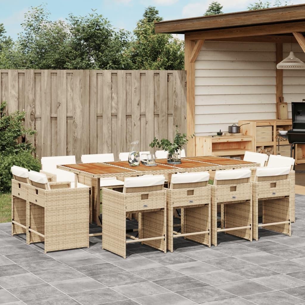 Spisebordssæt til haven 13 dele med hynder polyrattan beige billede