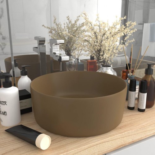 Rund håndvask i keramik 40 × 15 cm - mat cremefarvet