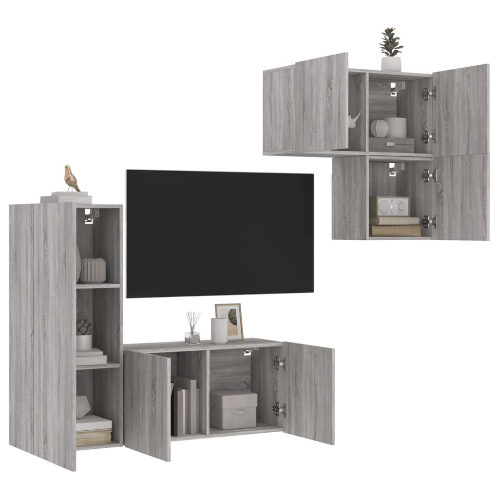 Tv-møbel til væg 4 dele konstrueret træ grå sonoma-eg billede