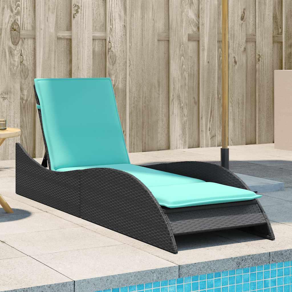 Liggestol med hynde sort 60x205x73 cm polyrattan billede