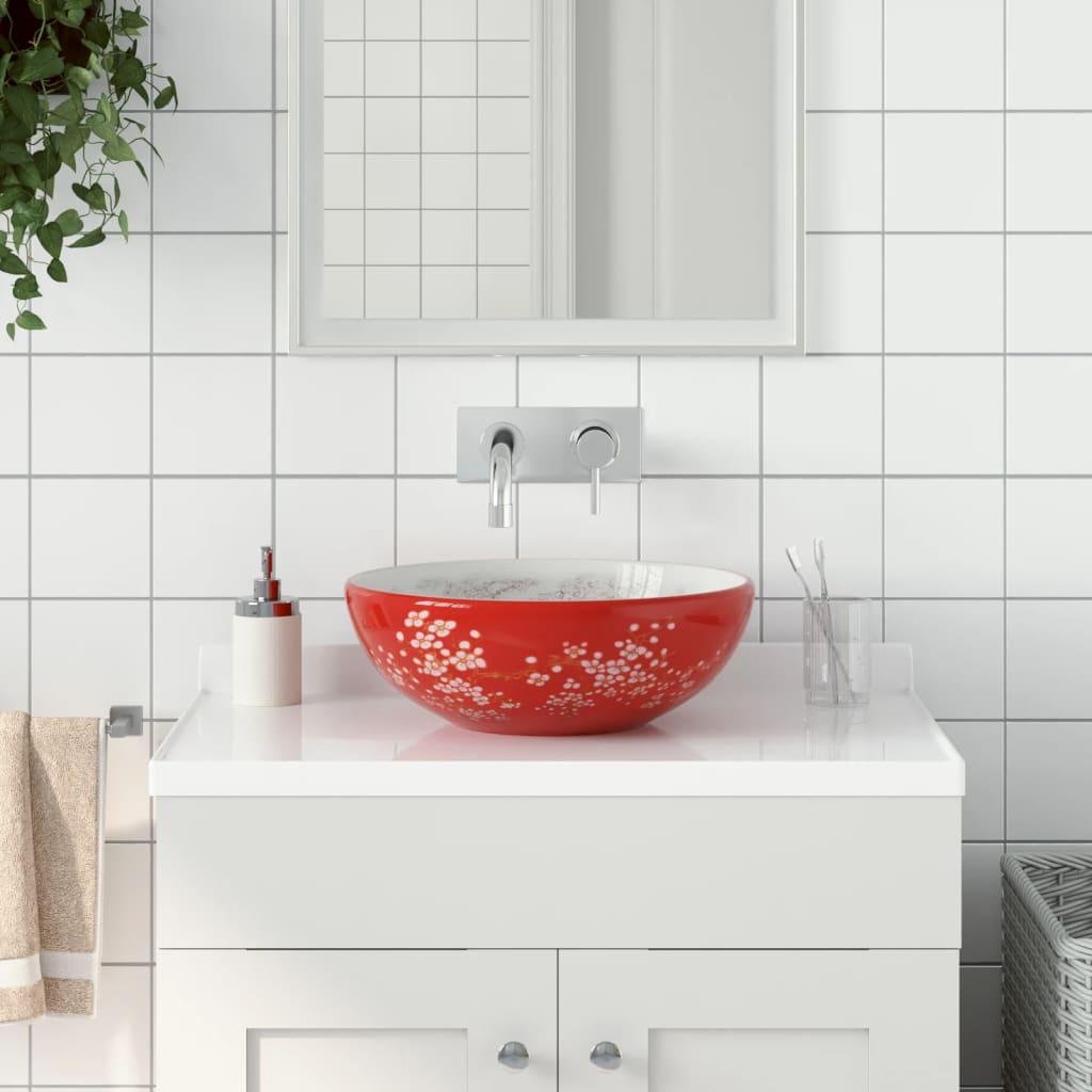 Håndvask til bordplade Φ41x14 cm rund keramik hvid og rød billede