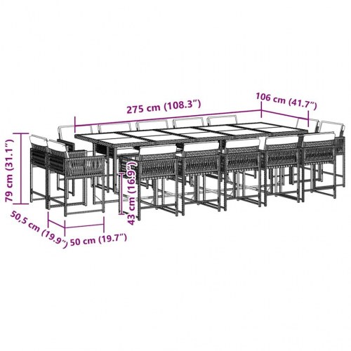 Spisebordssæt til haven 15 dele med hynder polyrattan sort