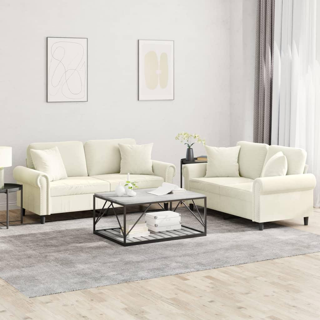 Sofasæt 2 dele med puder velour cremefarvet billede