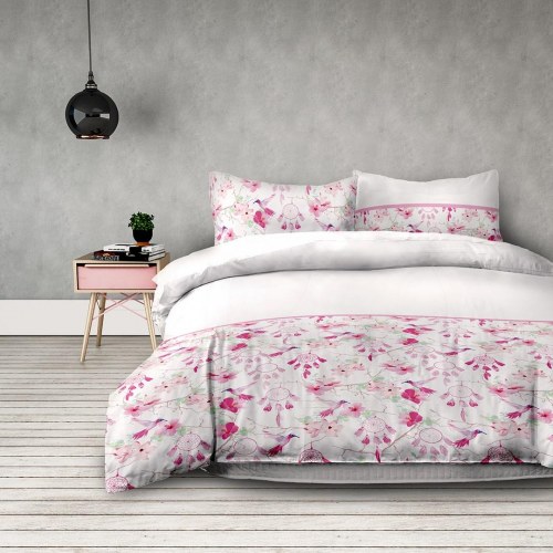Sengetøj sæt flannel hvid med blomster 155x220 cm + 80x80 cm (2+2) AmeliaHome Snuggy