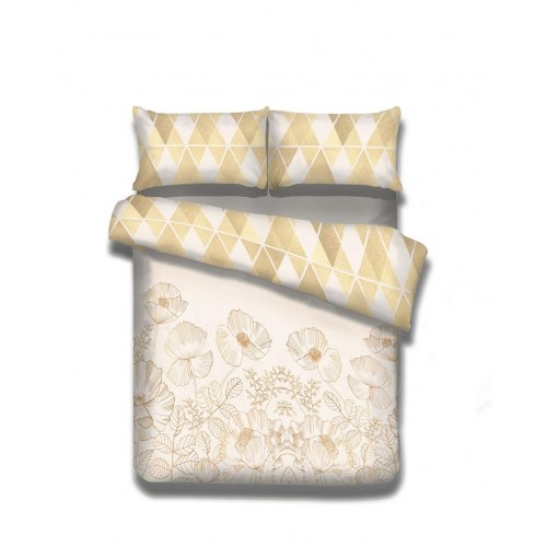 Sengetøj sæt flannel 100 % bomuld - gul blomst 155x220 cm + 80x80 cm (2+2) AmeliaHome Snuggy