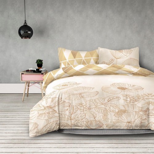 Sengetøj sæt flannel 100 % bomuld - gul blomst 155x220 cm + 80x80 cm (2+2) AmeliaHome Snuggy