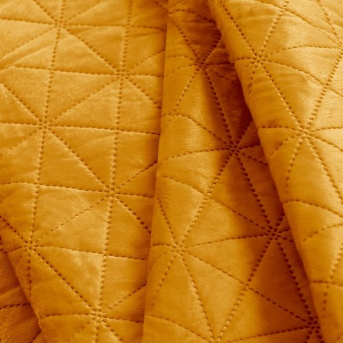 Sengetæppe 220x240 sennepsgul – AmeliaHome LAILA fløjl polyester