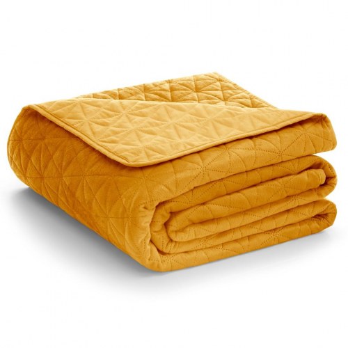 Sengetæppe 220x240 sennepsgul – AmeliaHome LAILA fløjl polyester