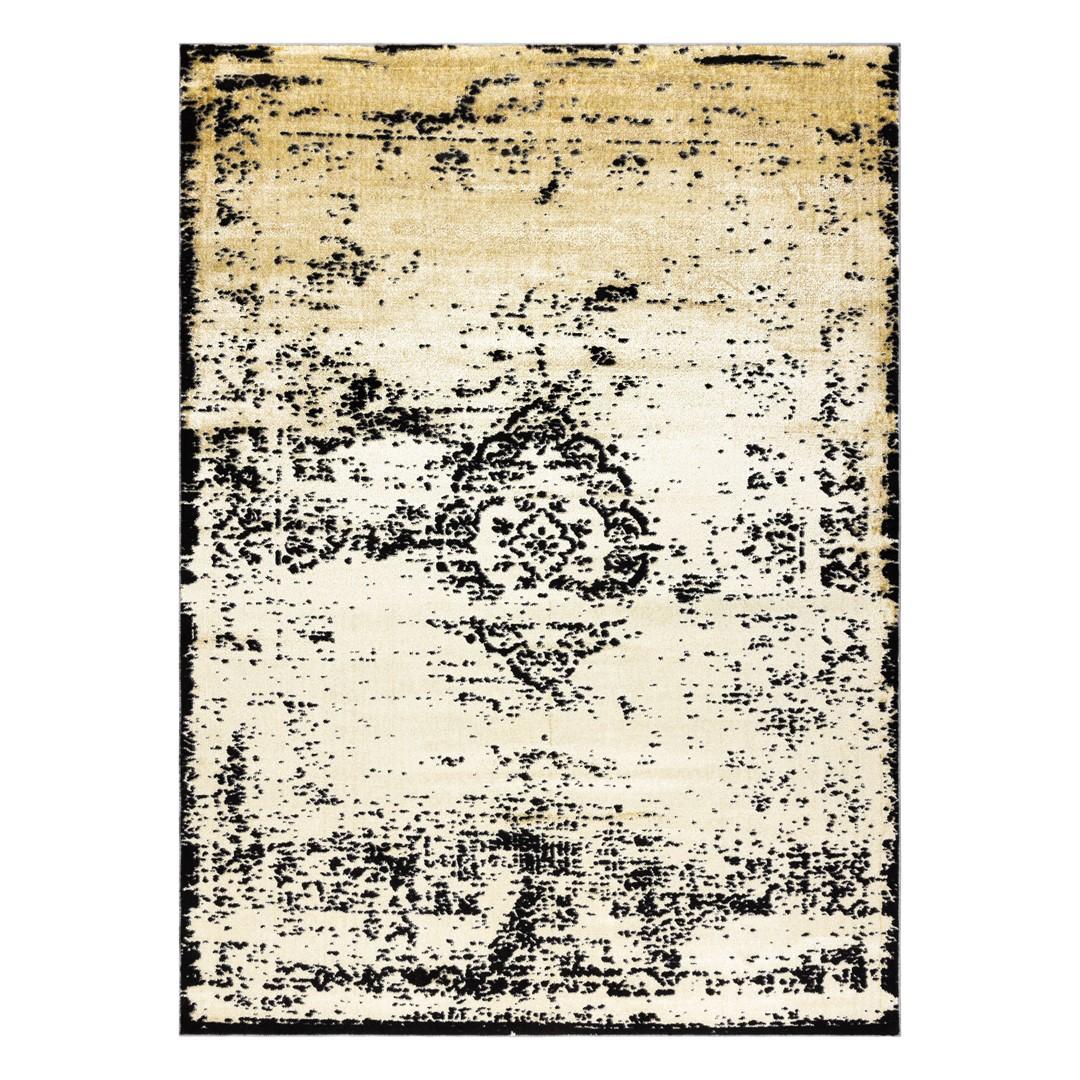 Gulvtæppe 160x220 sennepsgul - Hakano Welli Ornament billede