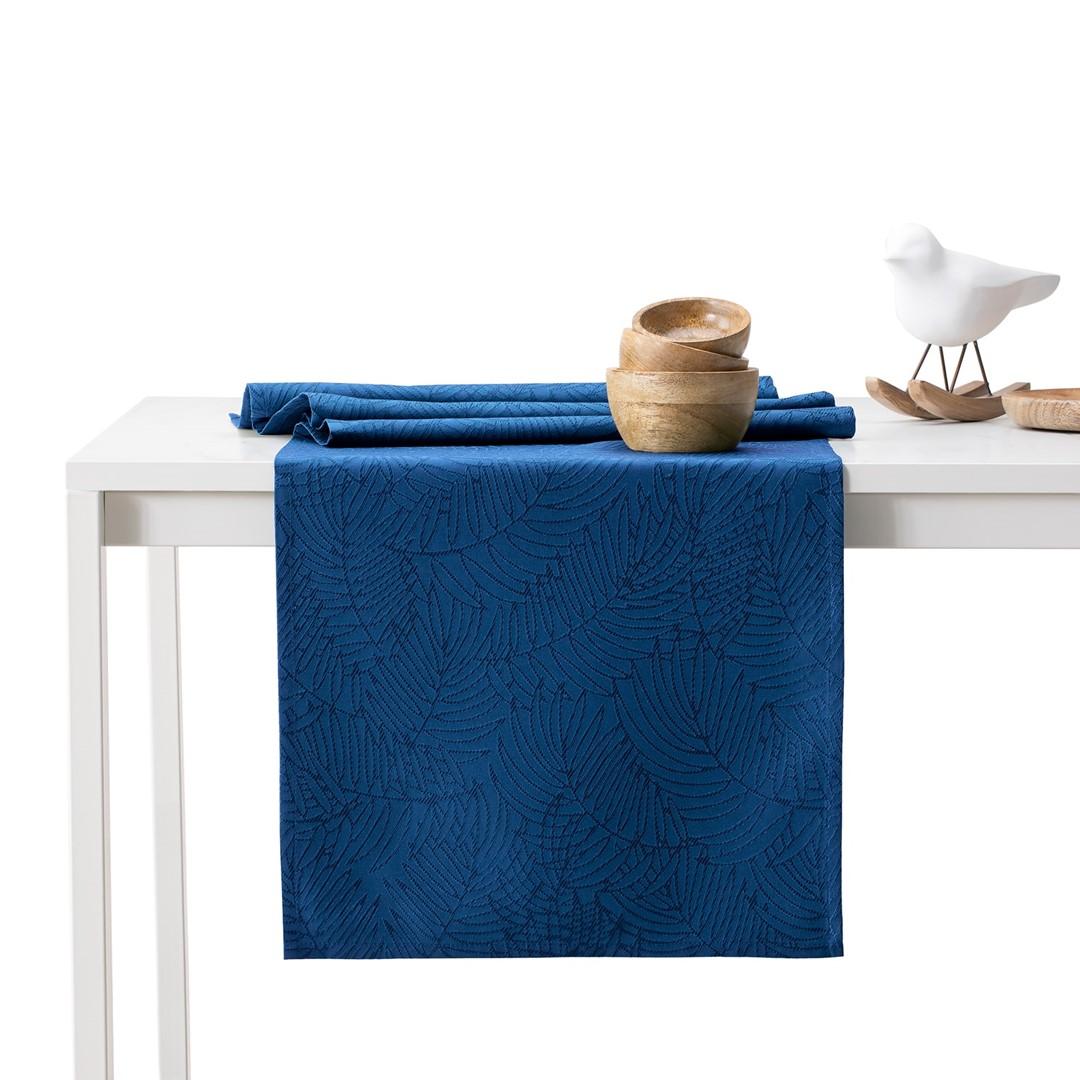 Dug sæt indigo - AmeliaHome Gaia, præget plante, 115×180 cm + bordløber 35×180 cm billede