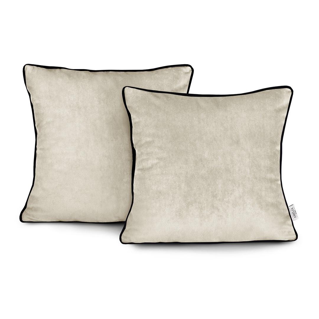 Pudebetræk fløjl 45x45 cm - creme med sort kantebånd, AmeliaHome (sæt á 2) billede
