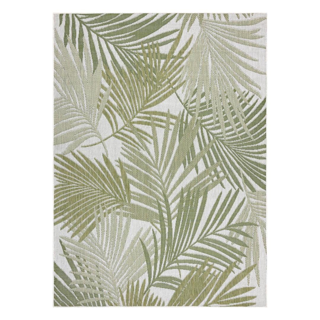 Gulvtæppe 80x150 cm - Hakano Vinea, tropisk, grøn/creme billede