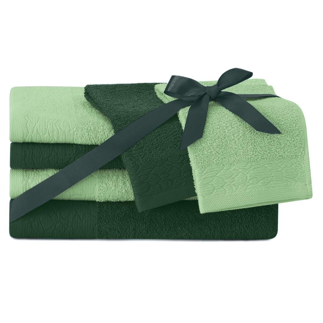 Håndklædesæt AmeliaHome Flos - flaskegrøn, klassisk, 6 dele (2×30×50, 2×50×90, 2×70×130) billede