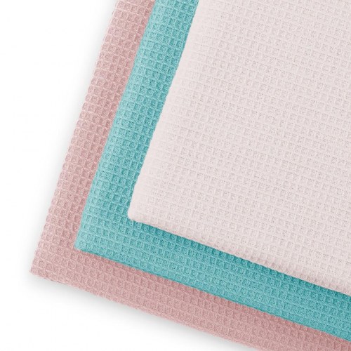 Viskestykker 50×70 cm Letty – lyserød/turkis/hvid, vaffelvæv, 3‑pak