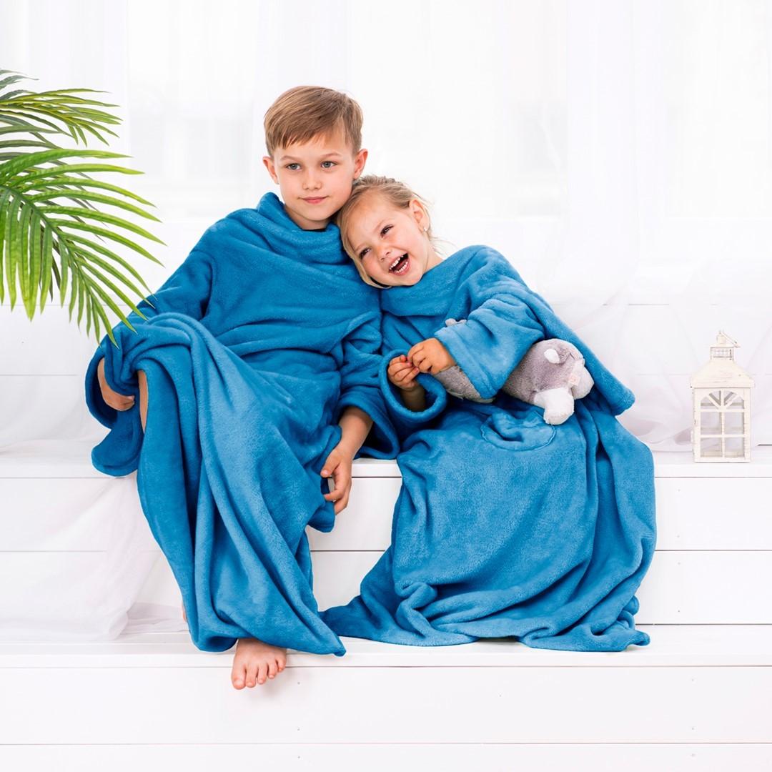 Sengetæppe med ærmer til børn - DecoKing Lazykids, indigo, 90×105 cm billede