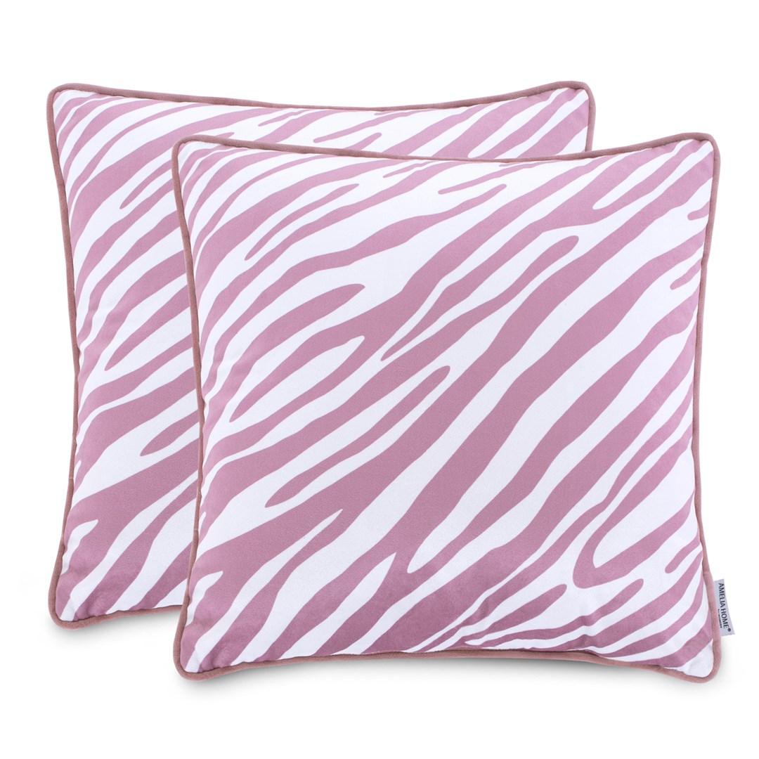 Pudebetræk 45x45 cm - AmeliaHome FUN, lyserød/hvid, fløjl, 2 stk billede