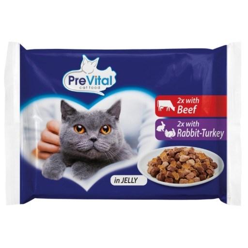 Vådfoder til kat – PREVITAL oksekød & kanin med kalkun i gelé, 4 × 100 g billede