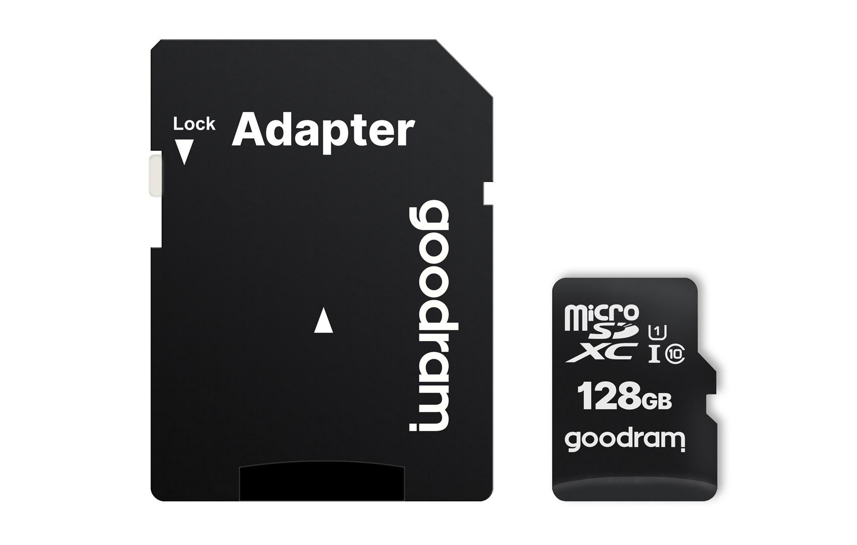 Hukommelseskort MicroSDXC 128 GB – Goodram Class 10 UHS-I + SD-adapter billede