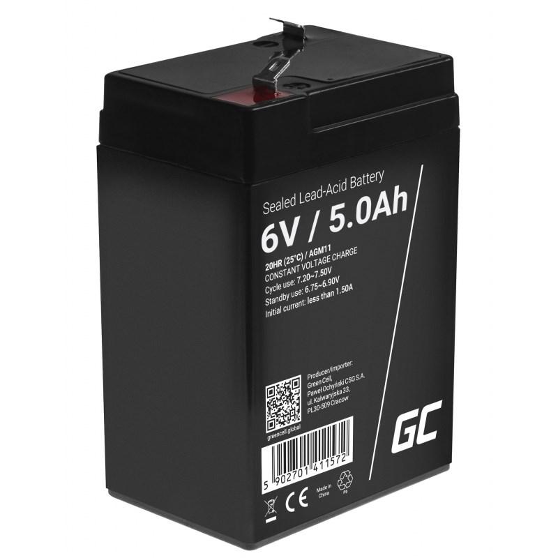 Batteri 6 V 5 Ah - Green Cell AGM11 VRLA (lukket blysyre) billede