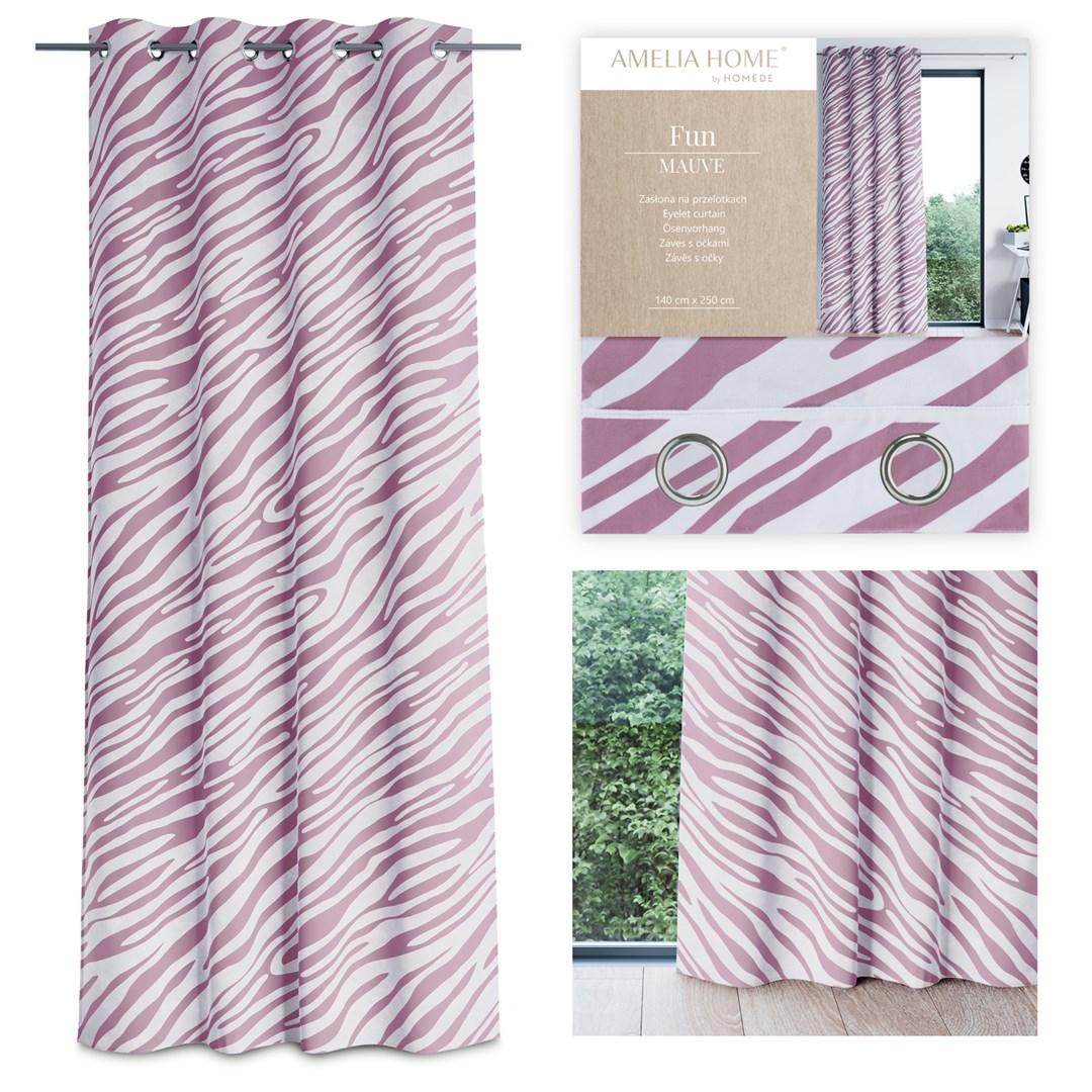 Mørklægningsgardin med øskner 140×250 cm - Amelia Home Fun, lyserød/​hvid, fløjl, tropisk dyremotiv billede
