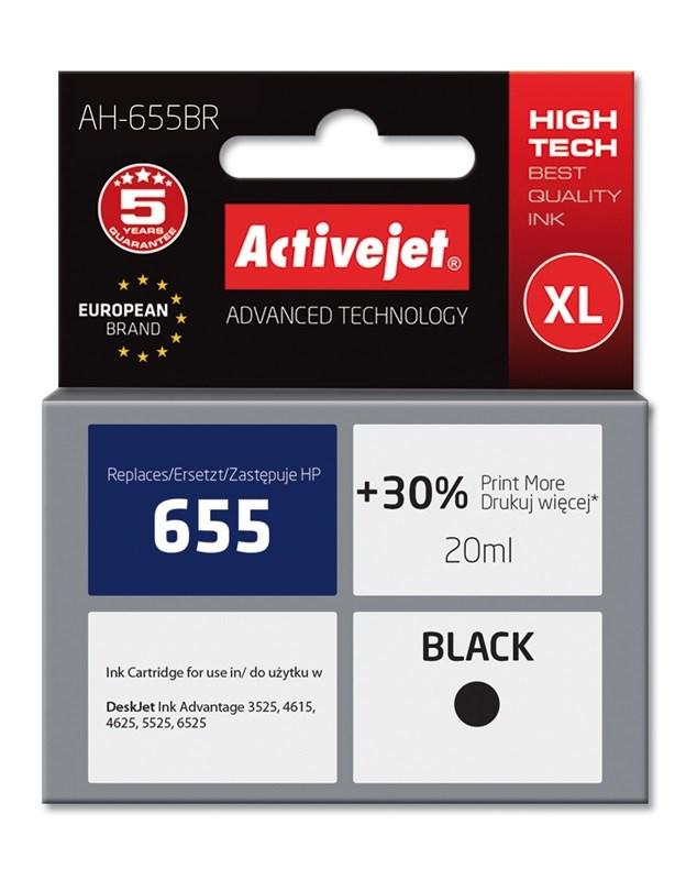 Blækpatron til HP 655 – Activejet Premium XL, sort, 20 ml (erstatter HP 655 CZ109AE) billede
