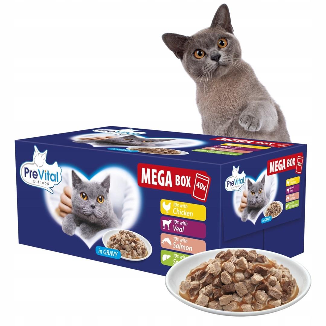 Vådfoder til kat - PREVITAL Mega Box blandede smage 40×100 g billede