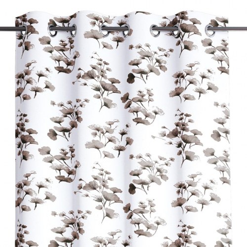 Mørklægningsgardin AmeliaHome Serenity 140×250 cm – hvid med plantemotiv, sølvfarvede øskner