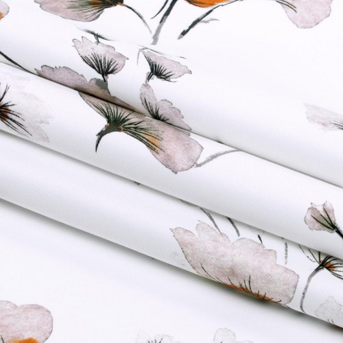 Mørklægningsgardin AmeliaHome Serenity 140×250 cm – hvid med plantemotiv, sølvfarvede øskner