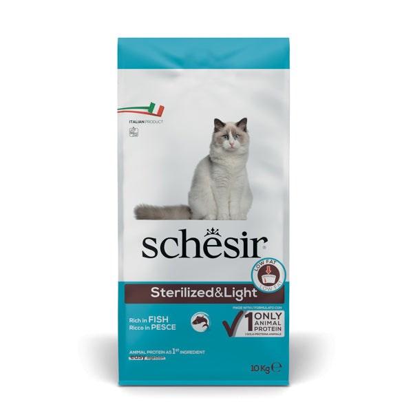 Kattemad til steriliserede katte – Schesir Adult Sterilized & Light med fisk, tørfoder 10 kg billede